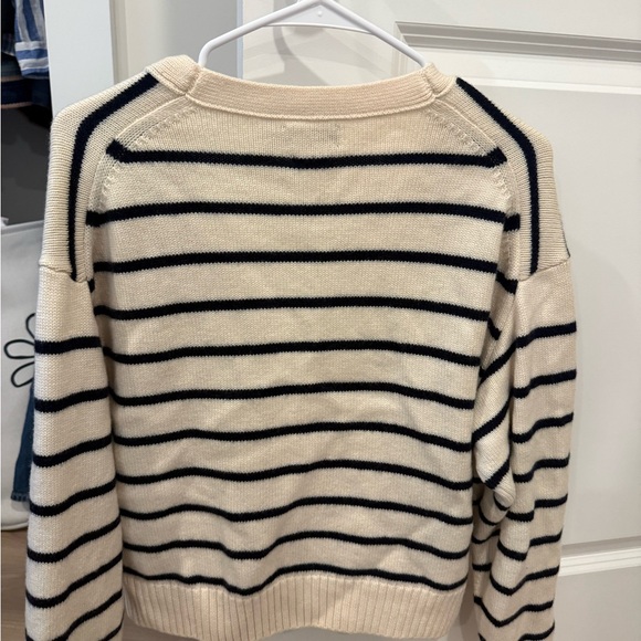 Polo by Ralph Lauren Cream and Navy Striped V-Neck Cardigan - Picture 2 of 2